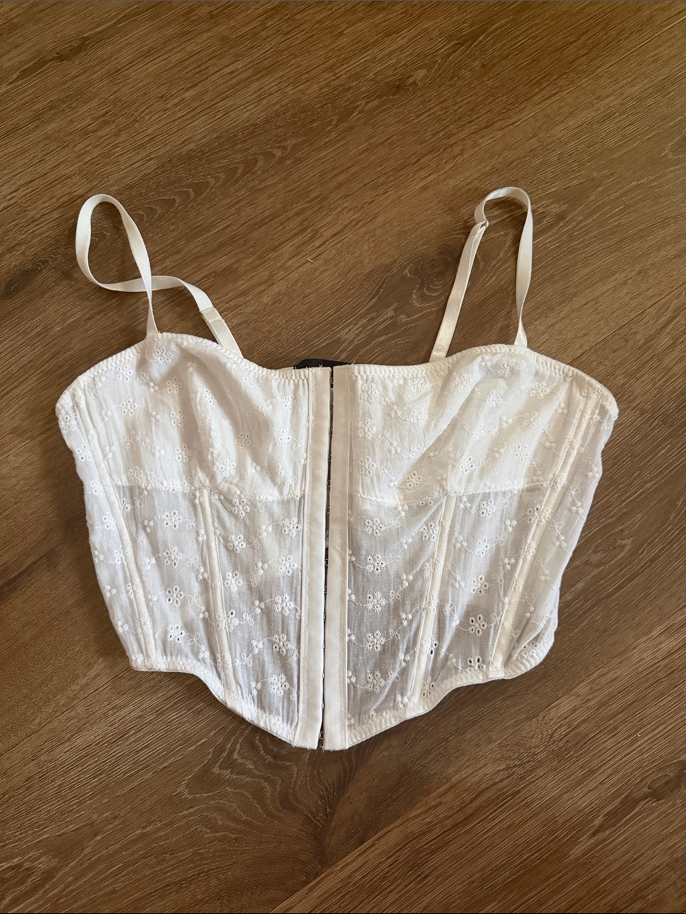 White Fox White Eyelet Corset Crop Top